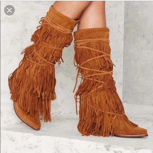 Jeffrey Campbell Tan Fringe Heeled Boots - Picture 3 of 8